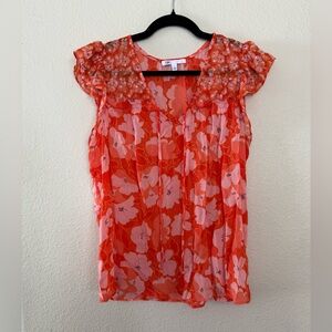 DR2 Women's Vibrant Orange Floral Blouse